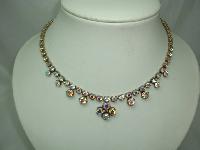 Vintage 50s Sparkling AB Diamante Flower Drop Necklace