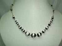 Art Deco Rolled Gold Link Black & Silver Foil Glass Bead Necklace