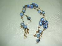 Vintage 30s Art Deco Blue Venetian Wedding Cake Glass Bead Necklace