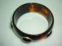 Vintage 80s Chunky Amber Brown Lucite Circles Cuff Bangle