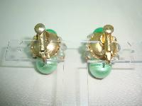 50s Signed Vendome 3 Row Green Pearl  Crystal Necklace and Earrings 