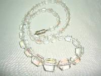 Vintage 30s Beautiful AB Crystal Glass Barrel Shaped Bead Necklace 