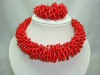 Stunning Chunky Reddish Orange Glass Seed Bead Necklace + Bracelet Set