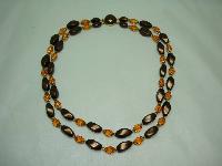 Vintage 50s 2 Row Amber Glass Faux Pearl Bead Necklace