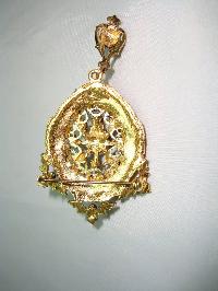 Vintage 50s Elaborate Purple Diamante Gold Drop Brooch