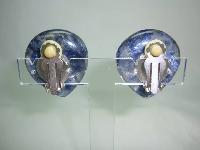 Vintage 70s Large Purple Blue Lucite Clip On Earrings