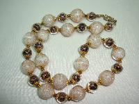 Vintage 30s Art Glass Cream and Brown Gold Flecked Glass Bead Necklace