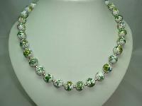 White Green Blue & Gold Cloisonne Flower Bead Necklace