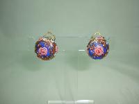 1930s Blue Pink and Gold Venetian Glass Wedding Cake Clip on Earrings