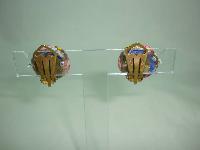 1930s Blue Pink and Gold Venetian Glass Wedding Cake Clip on Earrings