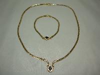 Vintage 80s Fab Blue & Clear Diamante Gold Necklace and Bracelet Set