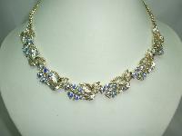Vintage 50s Beautiful AB Diamante Floral Link Goldtone Necklace