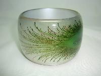 Wide Peacock Feather Print Lucite Cuff Bangle Statement Piece!