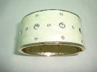 Vintage 80s Chic Wide Cream Enamel Diamante Cuff Bangle Bracelet