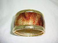 Vintage 80s Wide Gold & Amber Leather Goldtone Cuff Clamper Bangle