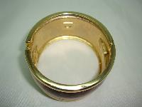 Vintage 80s Wide Gold & Amber Leather Goldtone Cuff Clamper Bangle