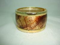 Vintage 80s Wide Gold & Amber Leather Goldtone Cuff Clamper Bangle