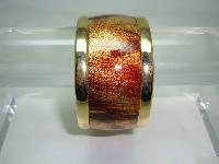 Vintage 80s Wide Gold & Amber Leather Goldtone Cuff Clamper Bangle