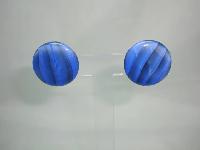 Vintage 40s Retro Semi Precious Blue Agate Button Clip On Earrings