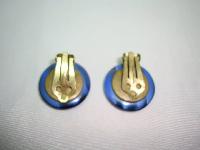 Vintage 40s Retro Semi Precious Blue Agate Button Clip On Earrings