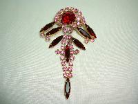 Vintage 50s Unusual Pink and Red Diamante Flower Dangle Drop Brooch