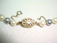 Quality Grey and White Simulated Pearl Necklace Sterling Silver Clasp 