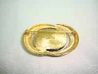 Vintage 80s Signed Monet Black Lucite Goldplated Oval Swirl Brooch