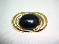 Vintage 80s Signed Monet Black Lucite Goldplated Oval Swirl Brooch