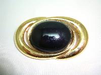 Vintage 80s Signed Monet Black Lucite Goldplated Oval Swirl Brooch