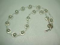 Signed Designer Pearl Incased Clear Lucite Bead and Crystal Necklace 