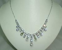 Vintage 30s Paste Diamante Graduating Drop Necklace on Silver Chain