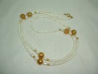 Beautiful Real Freshwater Pearl Bead Necklace with Gold Filigree Beads
