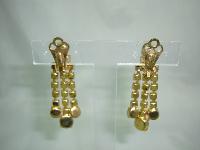 1950s Sparkling Citrine Amber Diamante Dangle Tassel Clip On Earrings