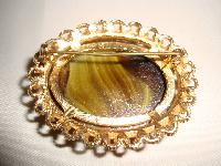 Vintage 50s Signed Sphinx Large Domed Green Agate Glass Gold Brooch 