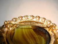 Vintage 50s Signed Sphinx Large Domed Green Agate Glass Gold Brooch 