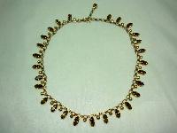 Vintage 50s Quality Amber Brown Marquis Diamante Drop Gold Necklace 