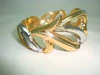 Vintage 80s Stylish Wide Silver and Gold Fancy Cuff Clamper Bracelet 
