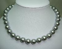 1980s Quality Grey Faux Pearl Glass Bead Necklace Fab Diamante Clasp!