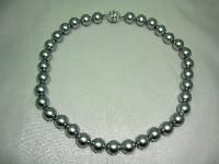 1980s Quality Grey Faux Pearl Glass Bead Necklace Fab Diamante Clasp!