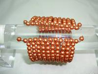 1950s Stunning Wide 10 Row Gold Faux Pearl Bead Flexible Cuff Bracelet