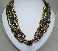 Vintage 50s 6 Row Gold & AB Glass Bead Twist Necklace Fab Flower Clasp
