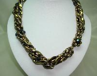 Vintage 50s 6 Row Gold & AB Glass Bead Twist Necklace Fab Flower Clasp