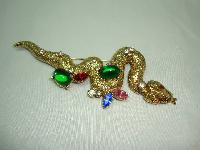Vintage 50s Stunning Multi Coloured Diamante Encrusted Gold Snake Brooch 