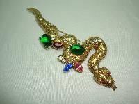 Vintage 50s Stunning Multi Coloured Diamante Encrusted Gold Snake Brooch 