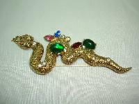 Vintage 50s Stunning Multi Coloured Diamante Encrusted Gold Snake Brooch 