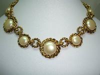 1980s Chunky Faux Pearl and Gold Chain Link Collar Necklace Stunning!