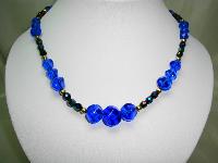 Vintage 50s Blue Glass and AB Peacock Sparkle Glass Bead Necklace