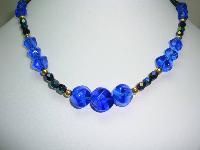 Vintage 50s Blue Glass and AB Peacock Sparkle Glass Bead Necklace