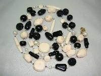 Black and Cream Rose Carved Lucite Bead Necklace with Cultured Pearls!