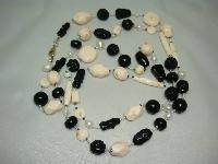 Black and Cream Rose Carved Lucite Bead Necklace with Cultured Pearls!